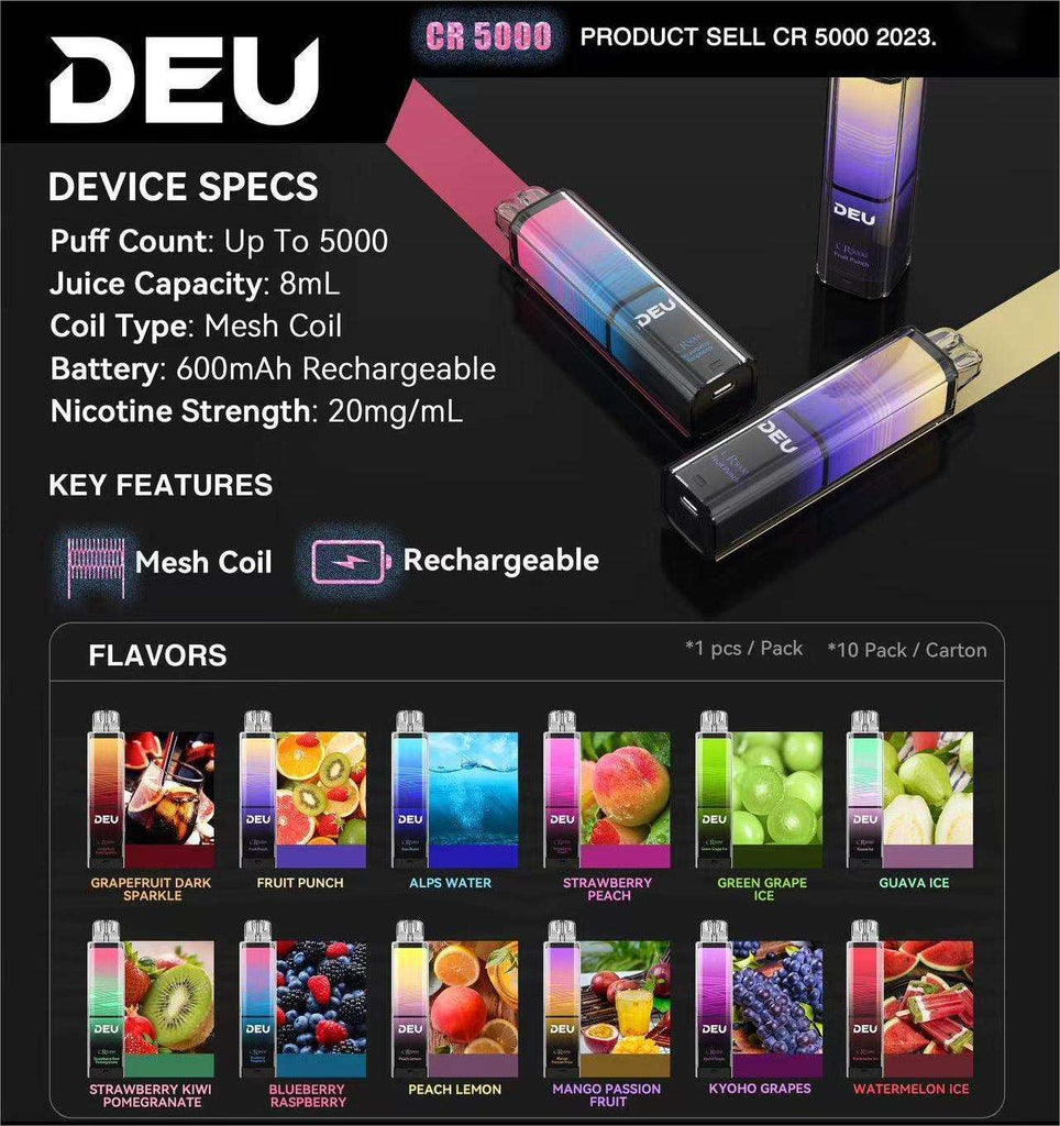 DEU CR5000 Rechargeable Disposable Vape - 5000Puffs