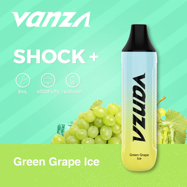 Vanza Shock+ Rechargeable Disposable Vape Green Grape Ice